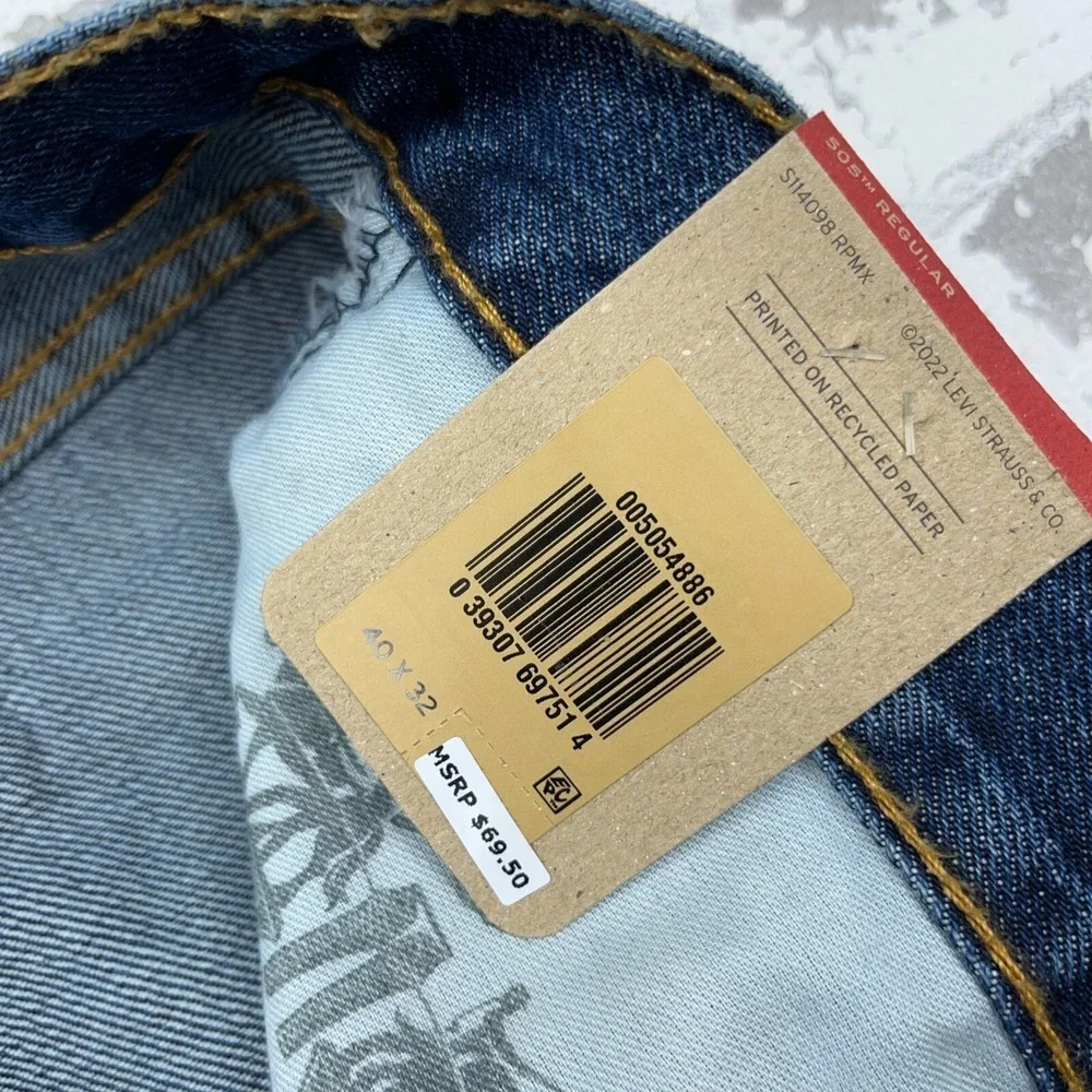 Levis 505 Jeans Men 40x32 Regular Fit Dark Blue Wash Denim Pants Adult CC4 - Picture 12 of 16